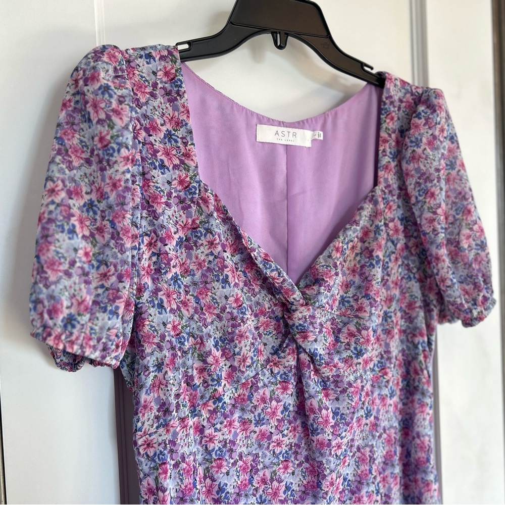 ASTR the Label Sweetheart Neck Maxi Dress in Pink Purple Blue Ditzy, L - Picture 6 of 11